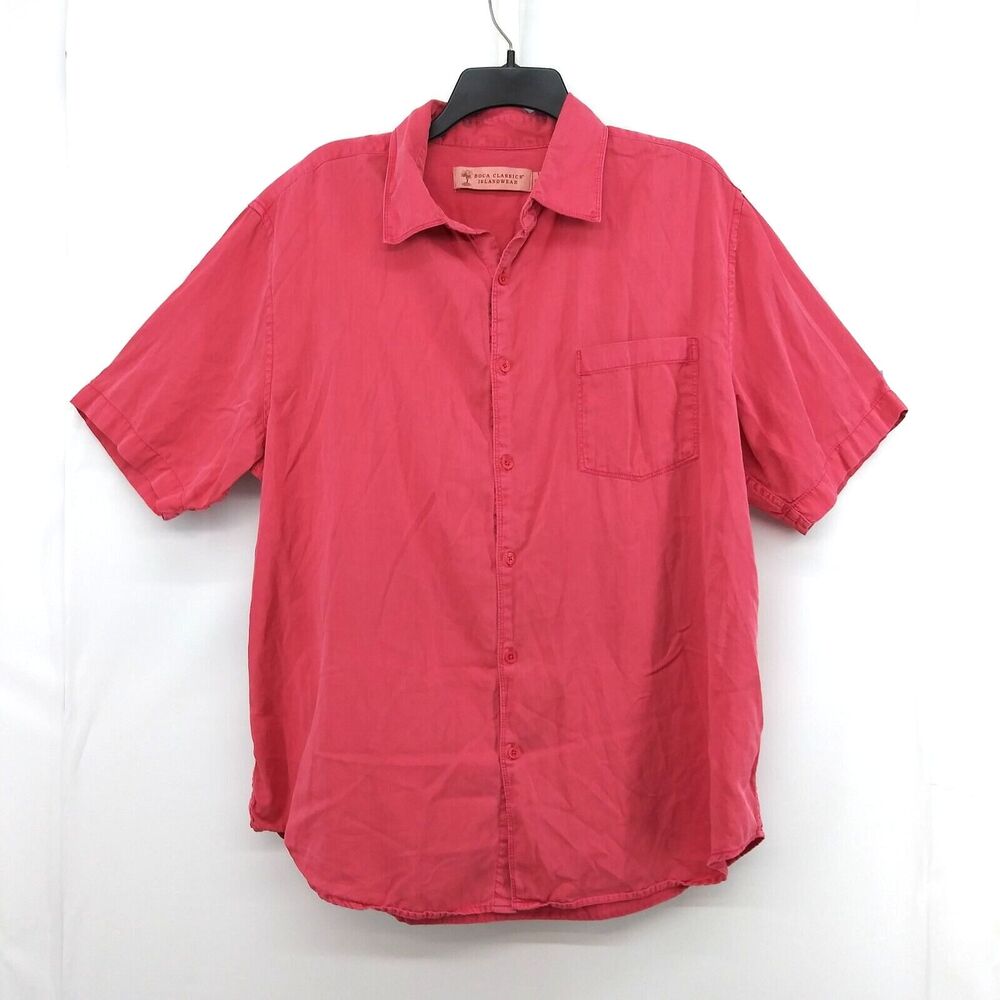 Boca Classics Shirt Mens Size XL Red Short Sleeve Button Up Cotton Tencil